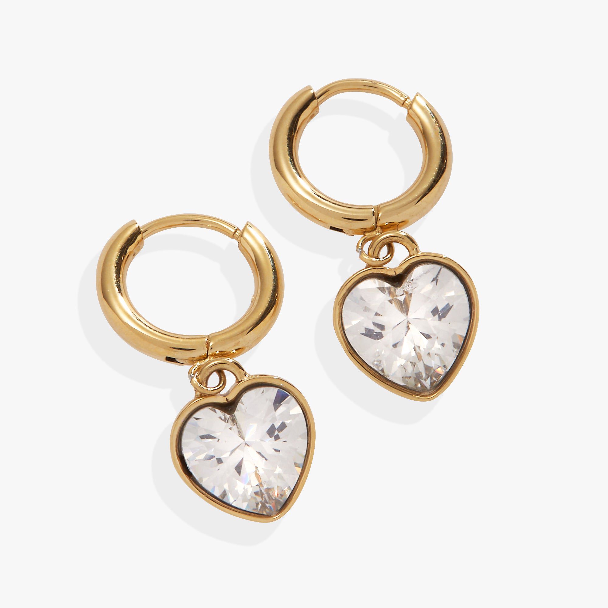 Crystal Heart Huggie Hoop Earrings, Gold / Gold, hi-res image number 0