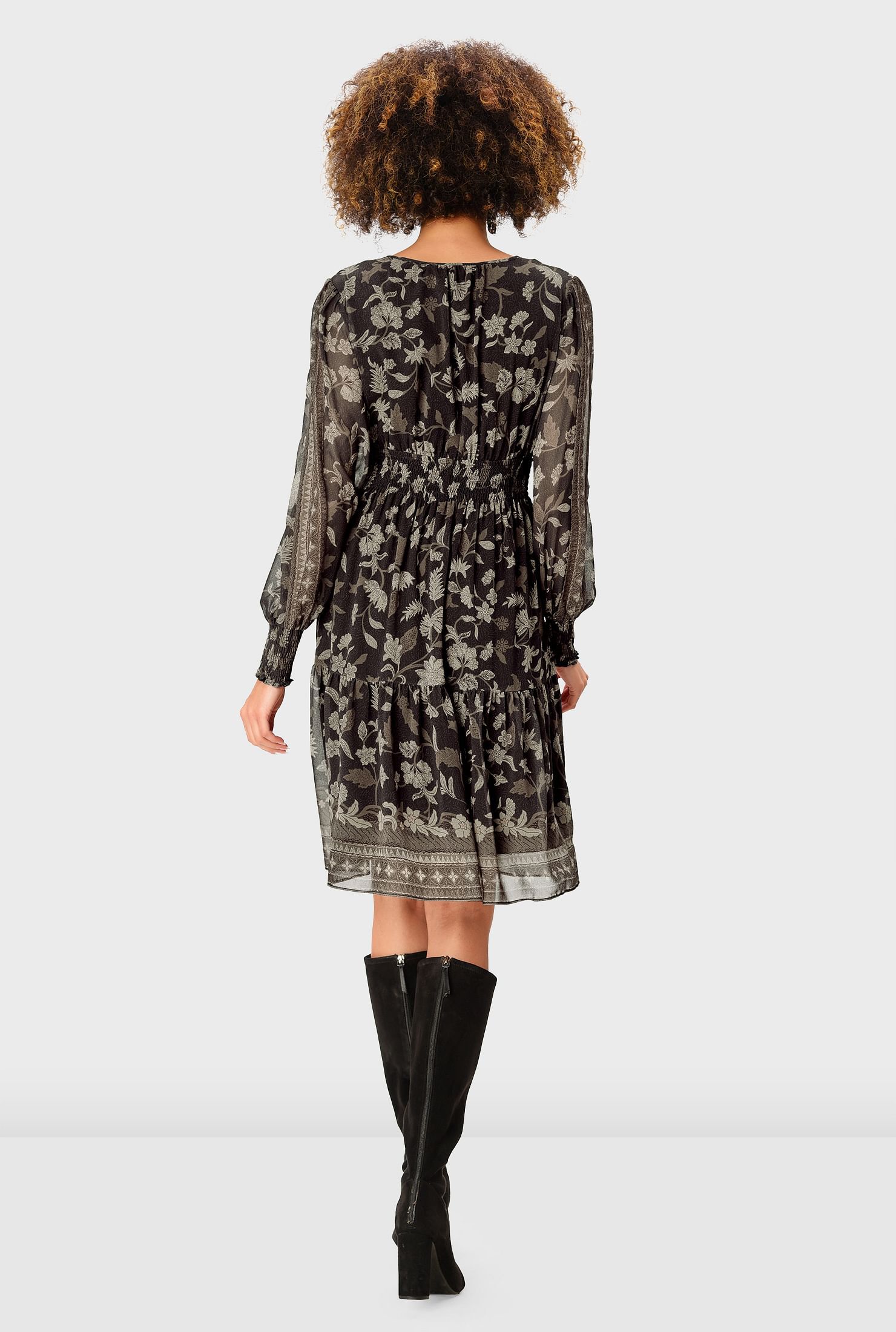 Floral Print Georgette Smocked Dress, , alternate image number 8