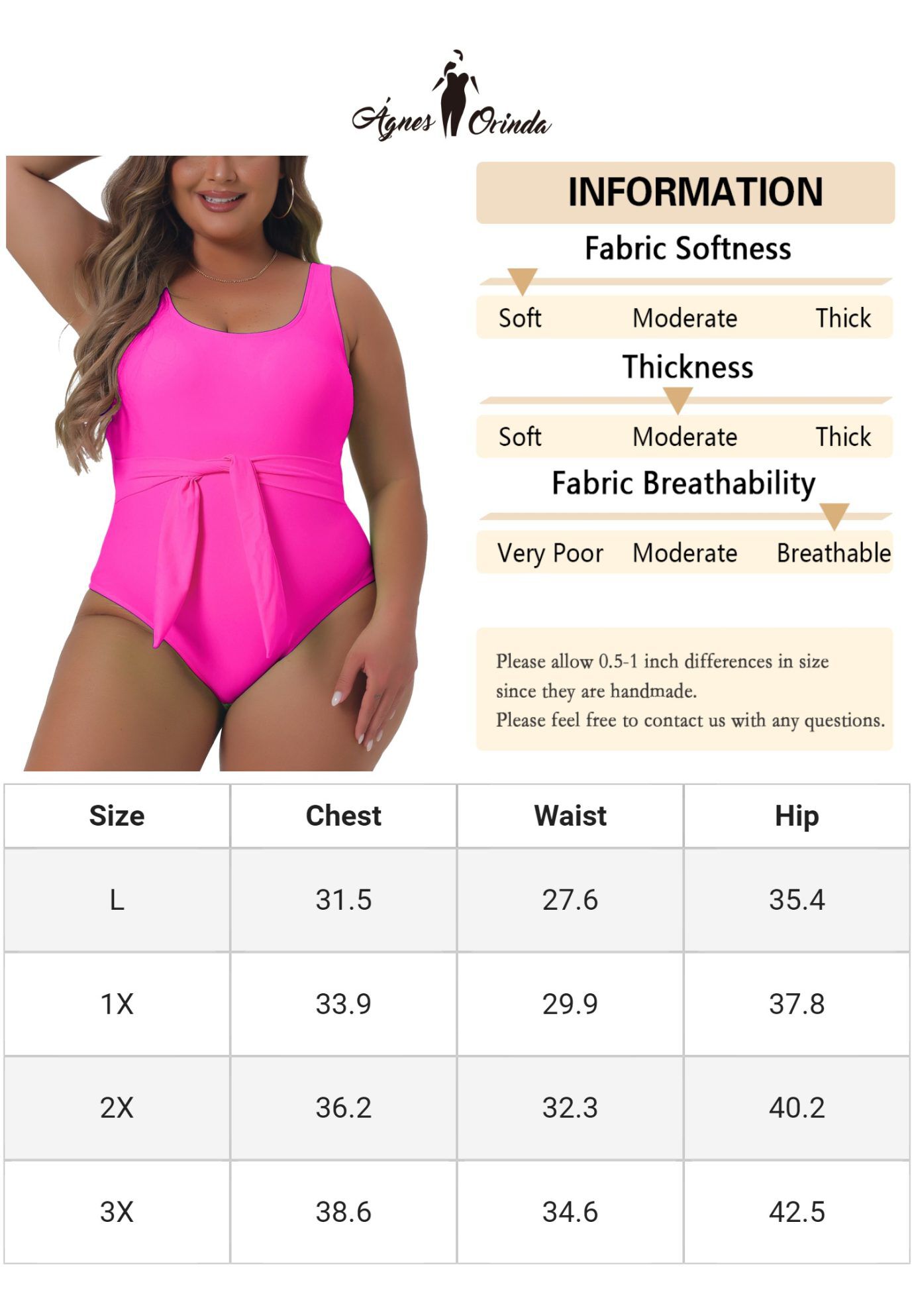 Bikini Swimsuit Flattering High Waisted, Hot Pink / Deep Fuchsia, alternate image number 3