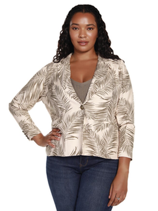 Eliza Palm Print Blazer, MarzipanCovert Green / Tan, hi-res image number null