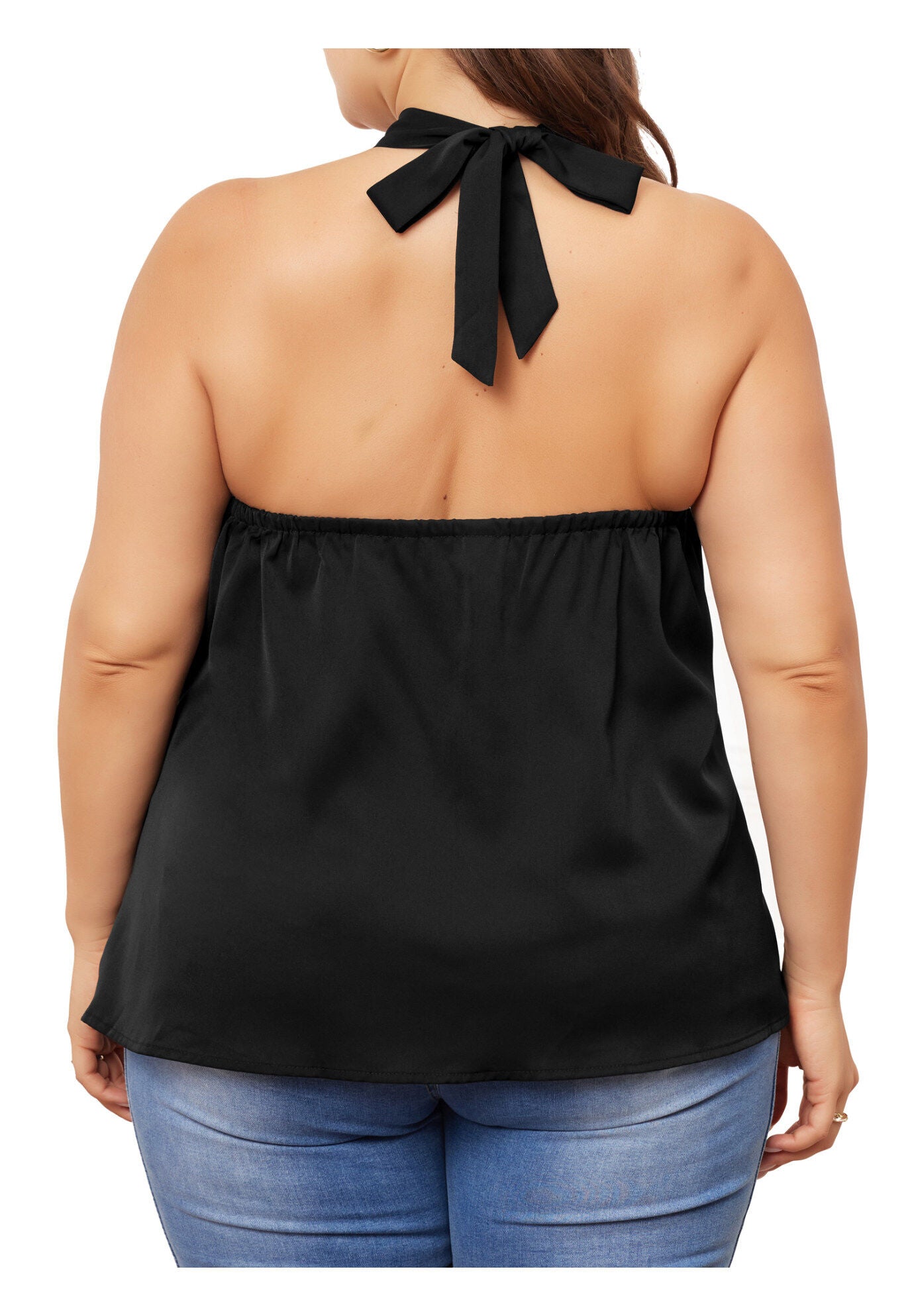 Self Tie Halter Neck Suspender Vest Sleeveless Camisole, Black / Black, alternate image number 3