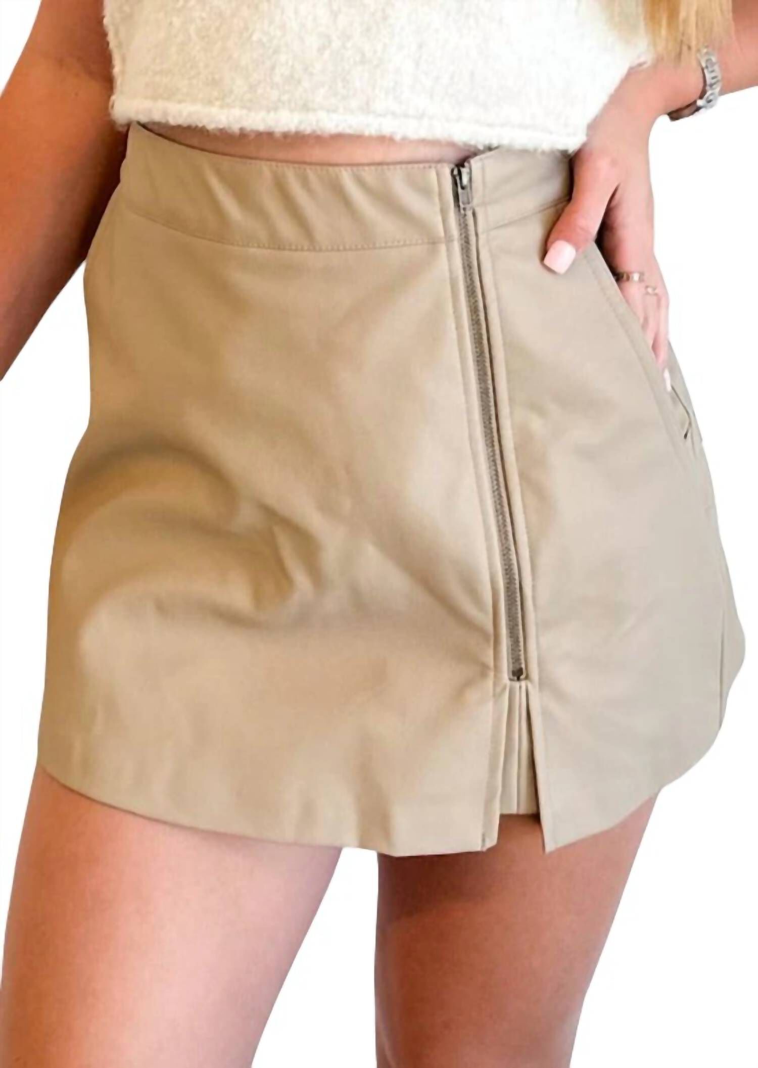 Leather Skort, Tan / Tan, alternate image number 1