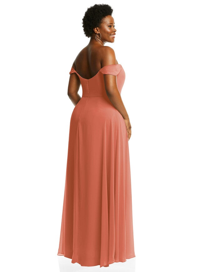 Off-the-Shoulder Basque Neck Maxi Dress with Flounce Sleeves, Terracotta Copper / Coral, alternate image number 2