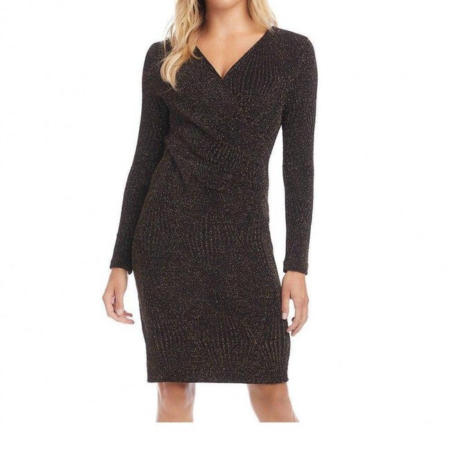 GOLD METALLIC WRAP DRESS IN BLACK, Black / Black, alternate image number 3