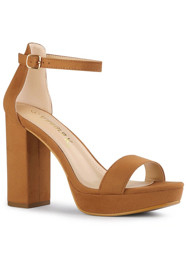 Platform Ankle Strap Chunky High Heel Sandals, Brown / Brown, hi-res image number 0