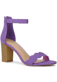 Scalloped Heel Ankle Strap Chunky Heels Sandals