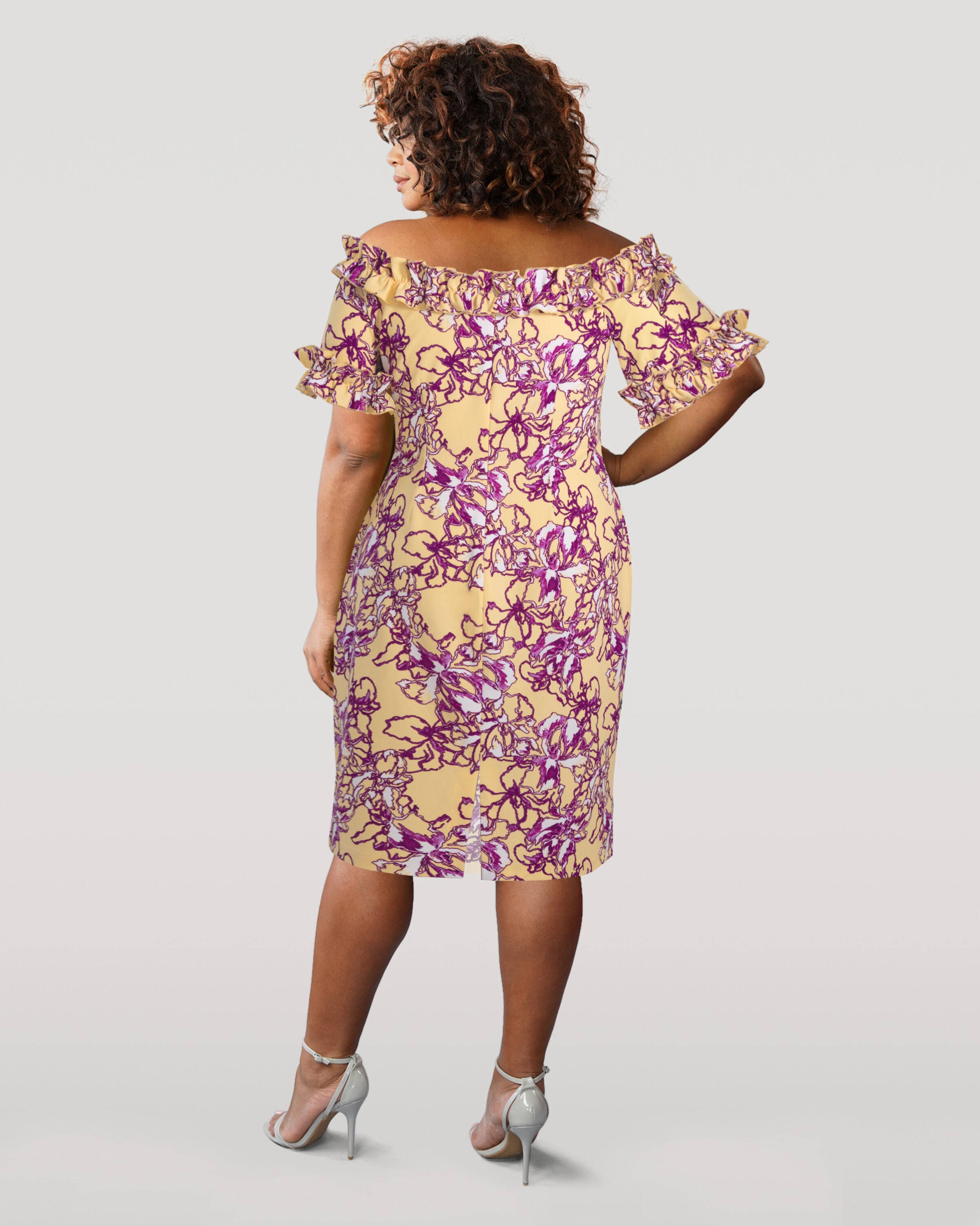 Off the Shoulder Ruffle Sheath Dress, Yellow / Light Yellow, alternate image number 1