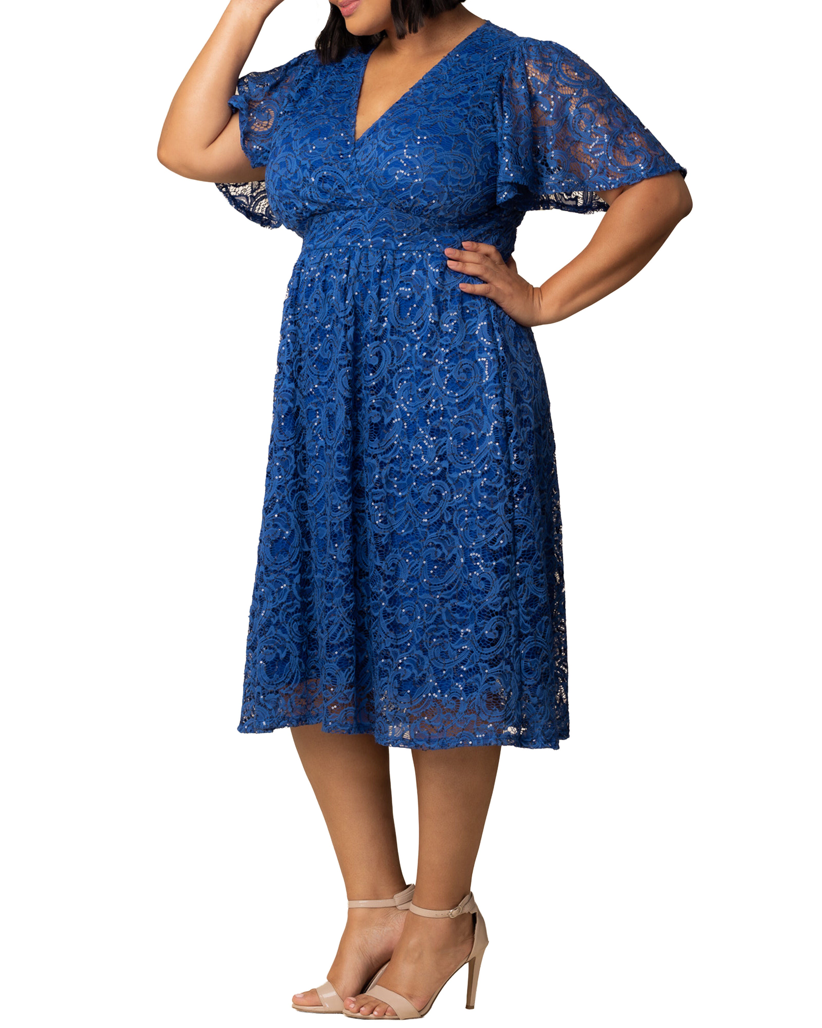Starry Sequin Lace Cocktail Dress, SAPPHIRE / Royal Blue, alternate image number 4