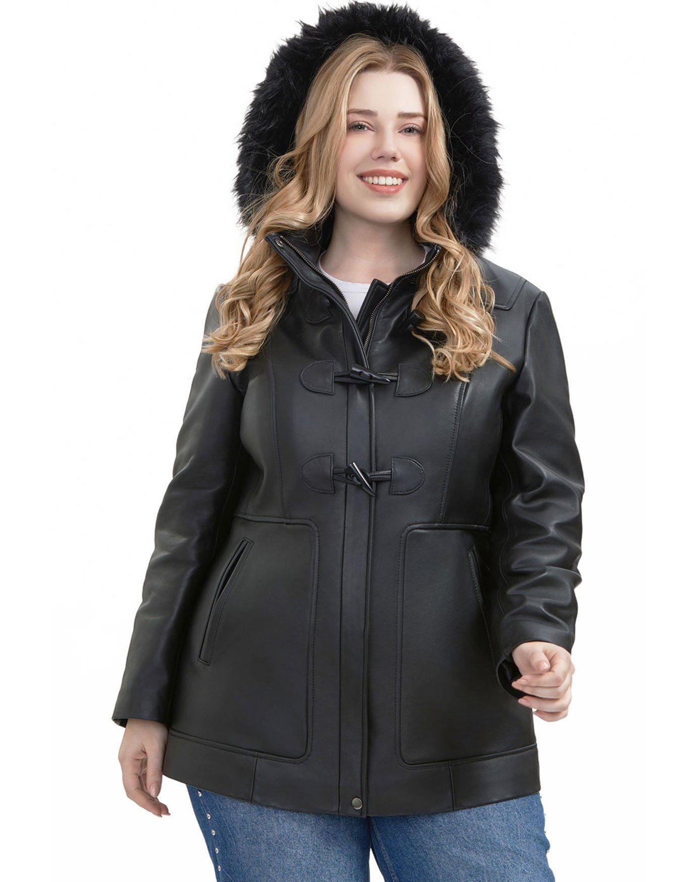 Flora Leather Toggle Coat, Black, alternate image number 2