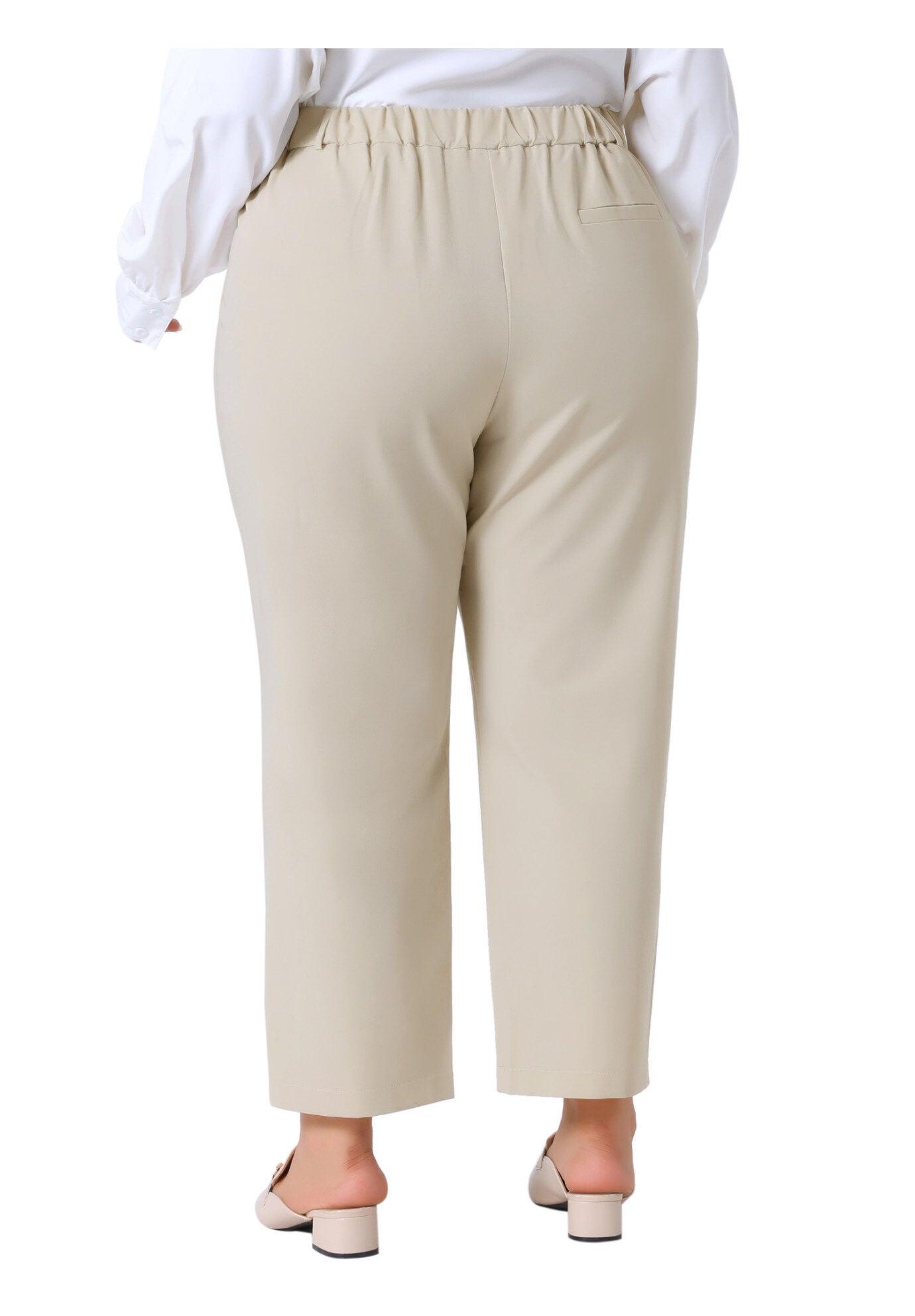 ELASTIC HIGH WAISTED LONG STRAIGHT BUSINESS CASUAL TROUSERS, Light Khaki / Beige, alternate image number 3