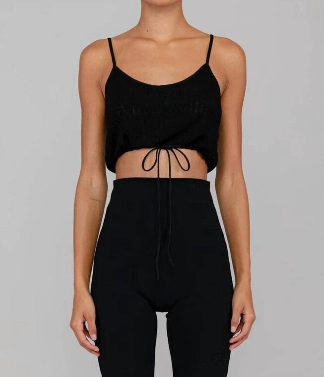 JASMINE POINTELLE DRAWSTRING TANK IN BLACK, Black / Black, alternate image number null