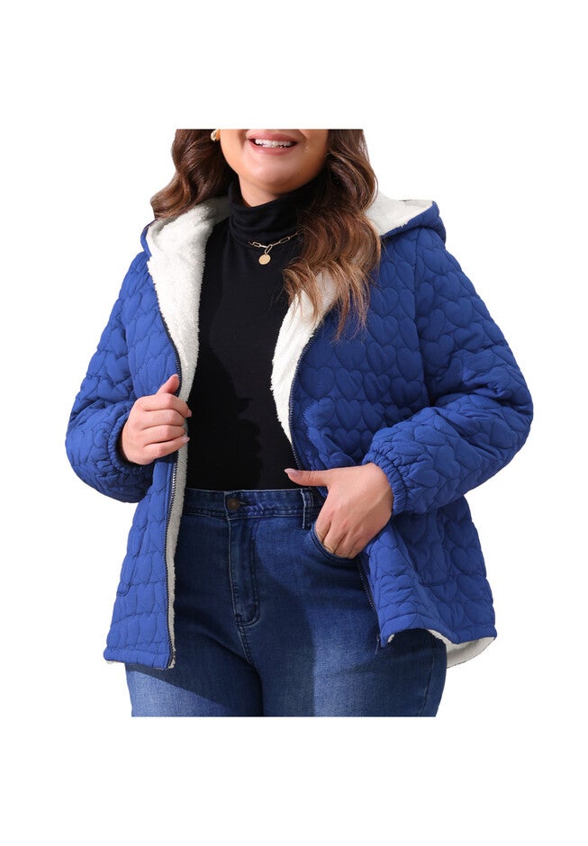 Puffer Hooded Jacket Quilted Full Zip Winter Coats, Royal Blue / Royal Blue, alternate image number 1