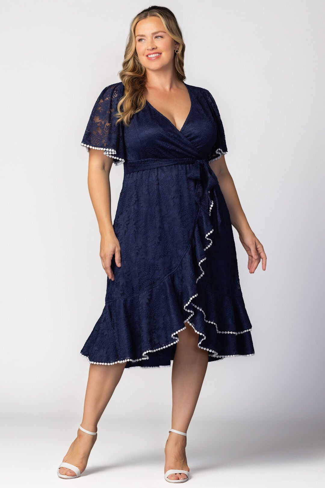 Palermo Lace Faux Wrap Dress, Navy Blue / Navy, hi-res image number 0