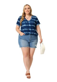 V Neck Short Sleeve Tie Dye Summer Top