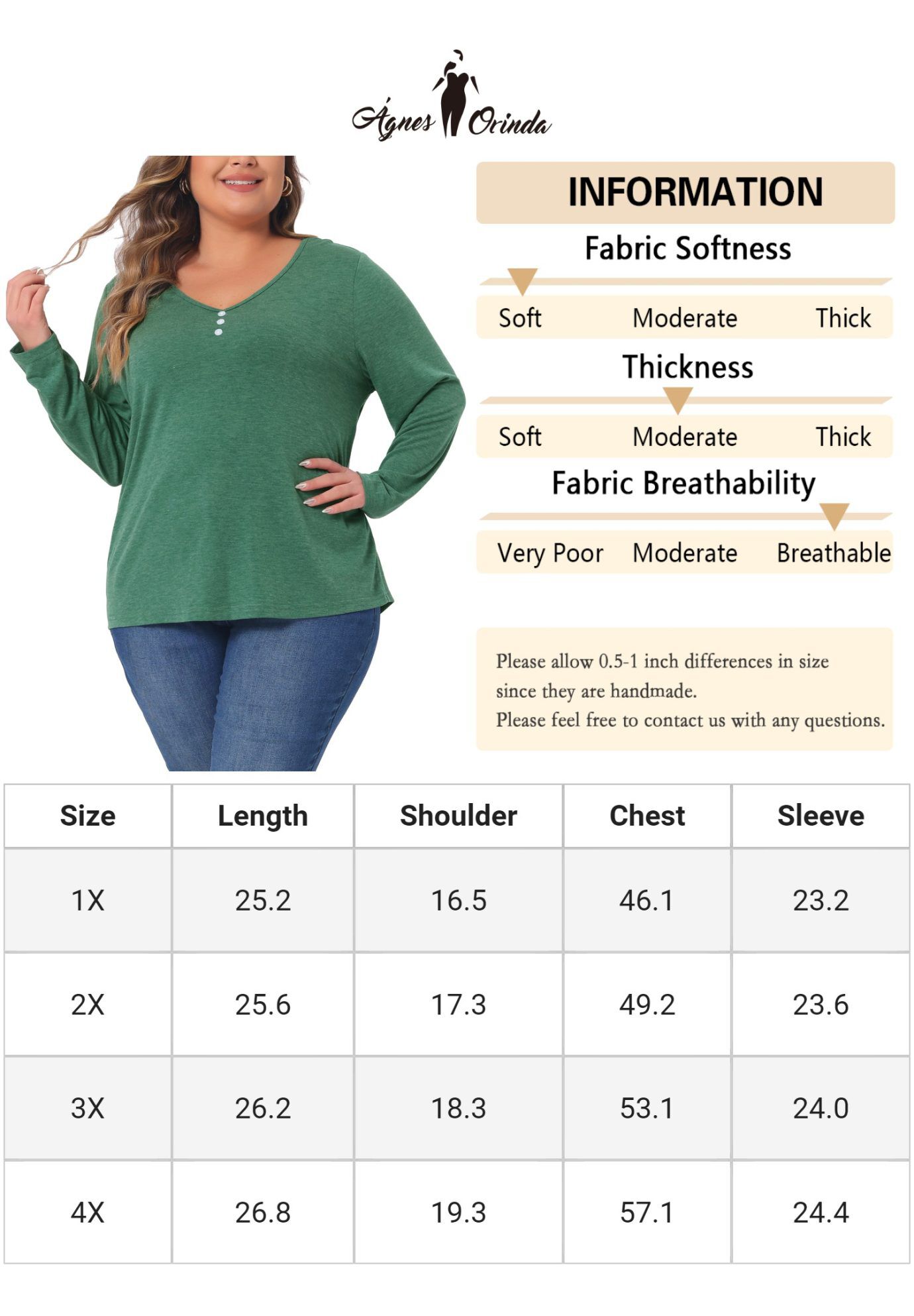 Casual Top Button Front Long Sleeve Tee, Green / Hunter Green, alternate image number 1