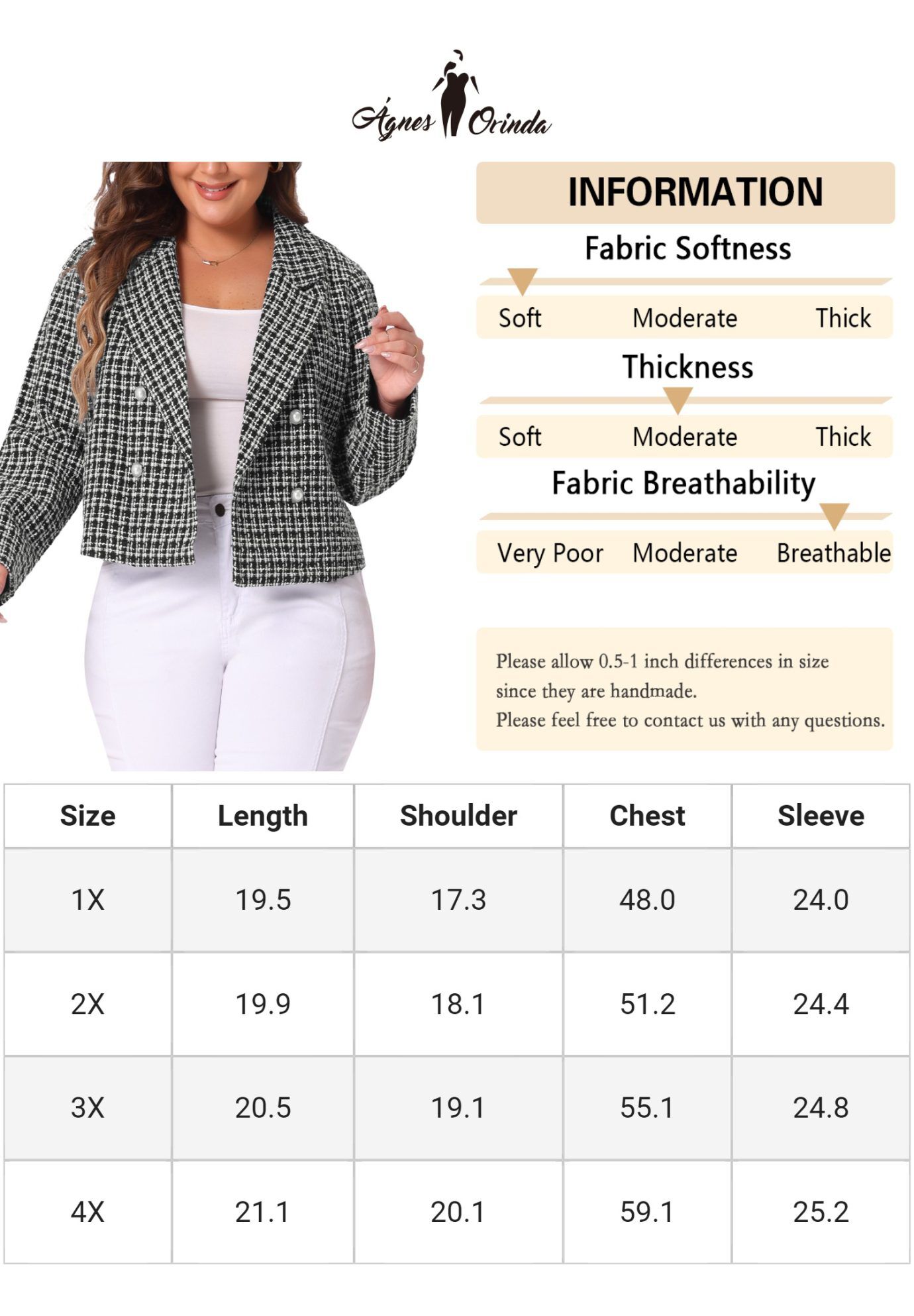 NOTCHED LAPEL CROP PLAID TWEED BLAZER, Black / Black, alternate image number 4