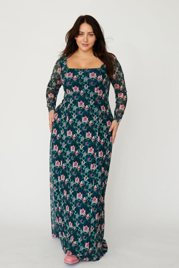 ARTIE MAXI DRESS, DISSECTED FROGS / Forest Green, hi-res image number 0
