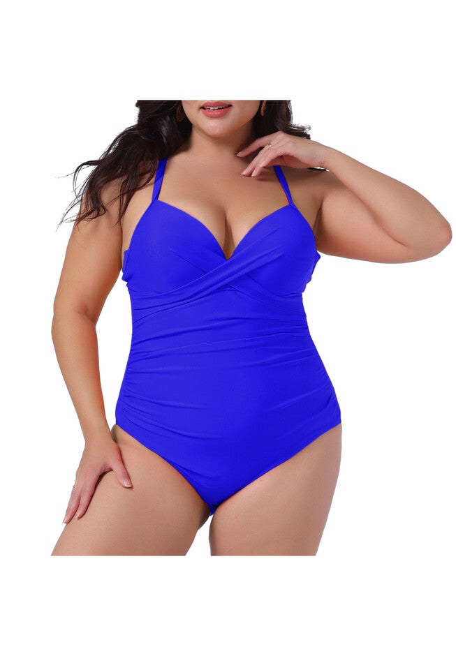 Summer Bikini Bathing Suit Ruched Padded Slim Fit Swimsuit, Blue / Royal Blue, alternate image number 2