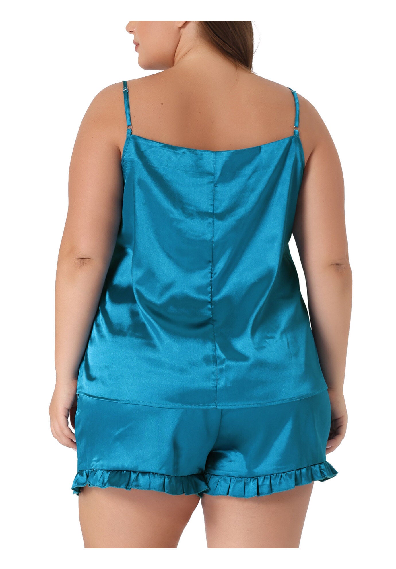 LINGERIE SLEEPWEAR 2 PIECE CAMI SHORTS PAJAMA SET, Lake Blue / Azure Blue, alternate image number 3