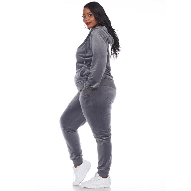 2 Piece Velour Track Suit, Charcoal / Charcoal Grey, alternate image number null