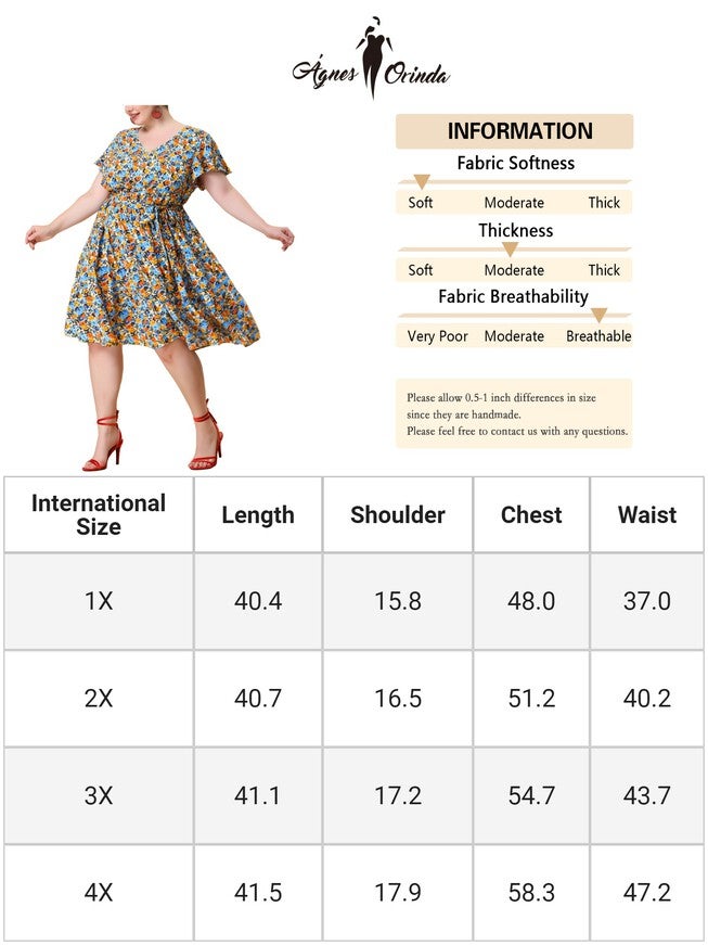 Floral Printed V Neck Summer Midi Flared Dress, Vintage Beige / Beige, alternate image number 4