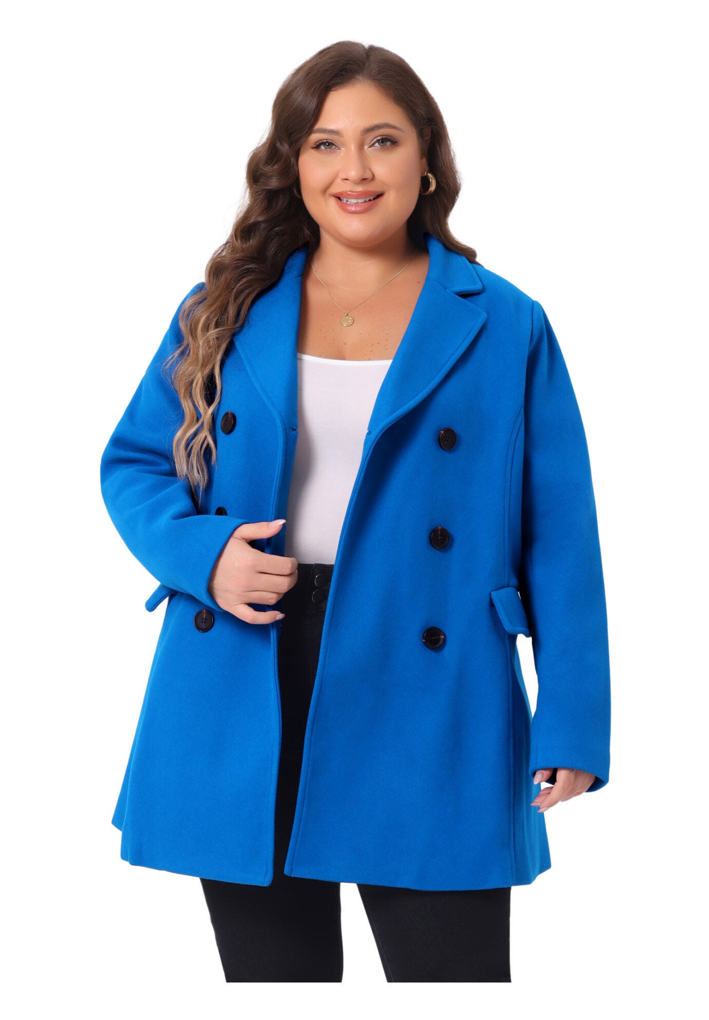 NOTCHED LAPEL DOUBLE BREASTED COAT, Royal Blue / Royal Blue, alternate image number 2