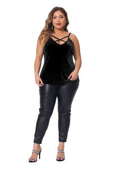Criss Cross V Neck Spaghetti Strap Cami Velvet Tank Top