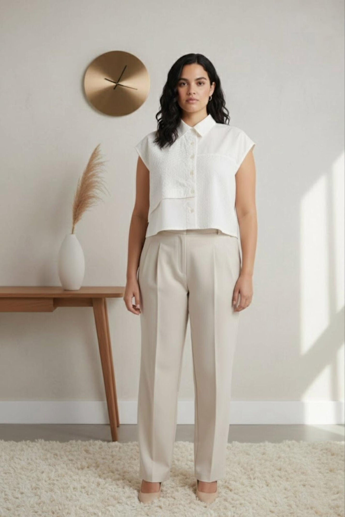 Oversized Embroidered Panel Crop Top in White, White organic cotton / White, alternate image number 2