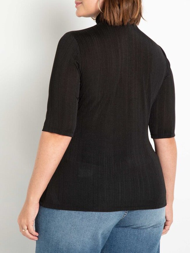 Janet Elbow Sleeve Mock Neck Top, Black Onyx / Black, alternate image number null
