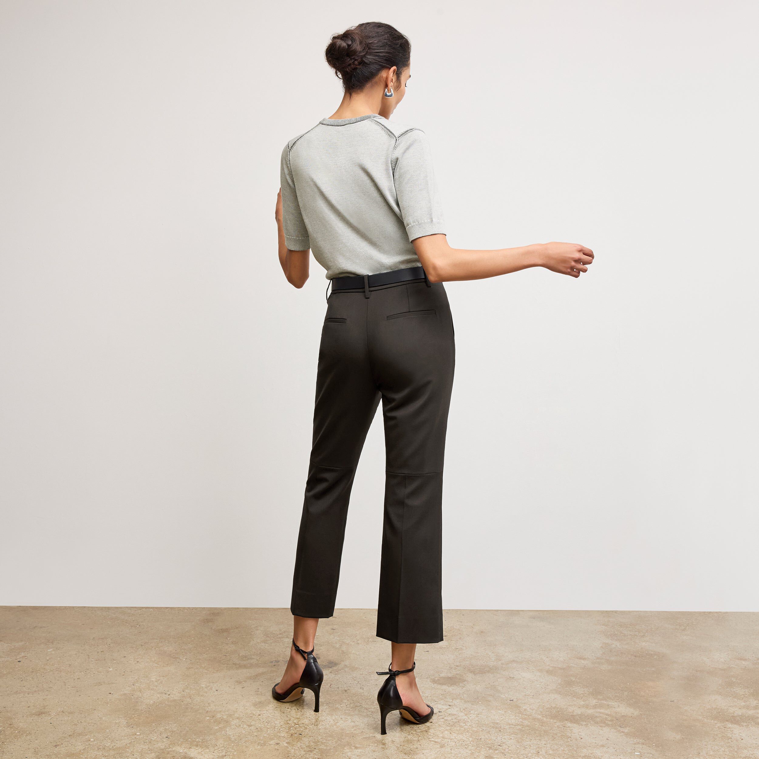 Tessa Kick Flare Trouser - Washable Wool Twill, Black / Black, alternate image number 2