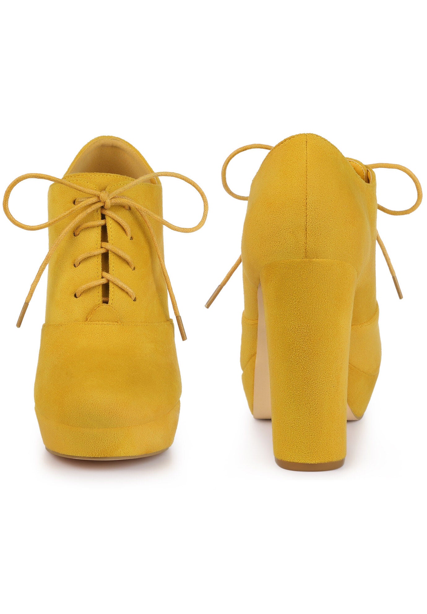Platform Chunky Heel Lace Up Ankle Booties, Yellow / Yellow, alternate image number 1