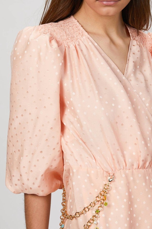 MIDI DRESS WITH CHAIN IN PEACH JACQUARD, Peach Jacquard / Pink, alternate image number null