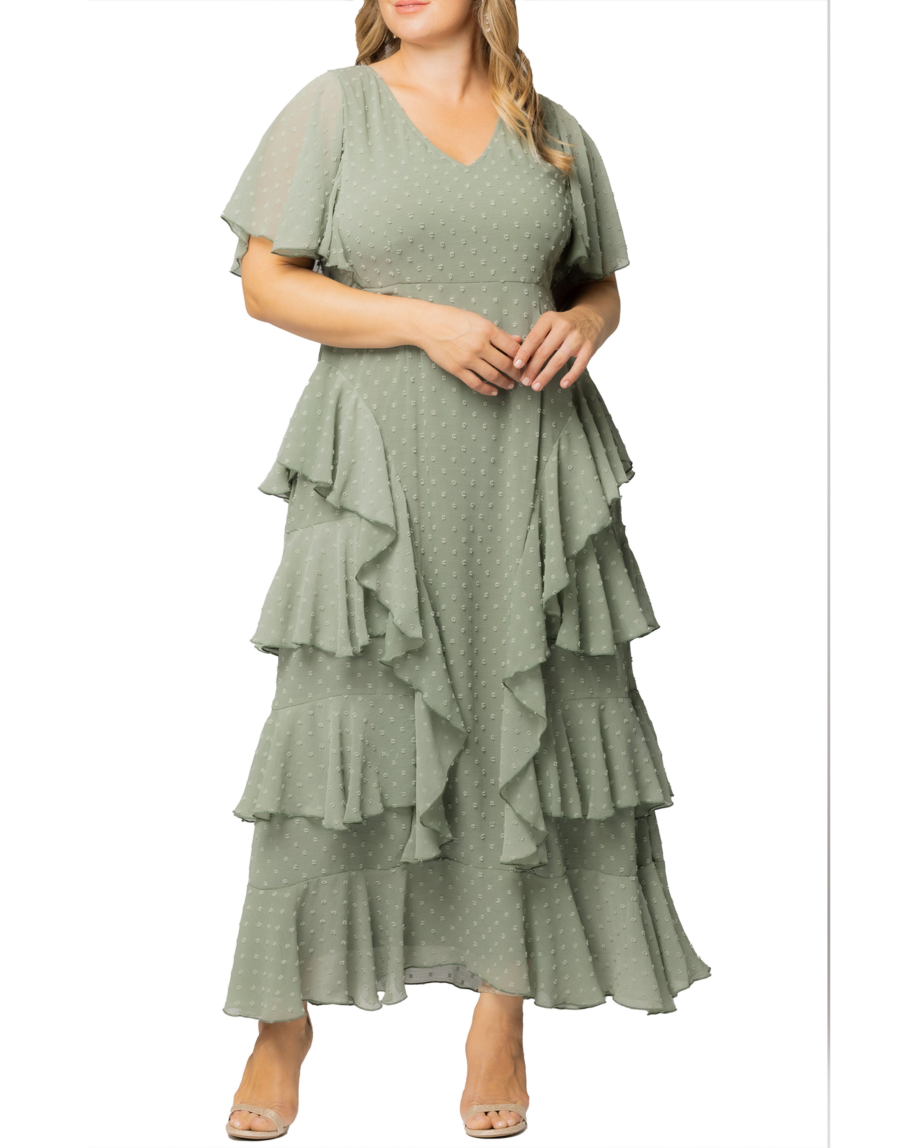 Tour de Flounce Chiffon Evening Gown, SAGE DOT / Sage Green, hi-res image number 0
