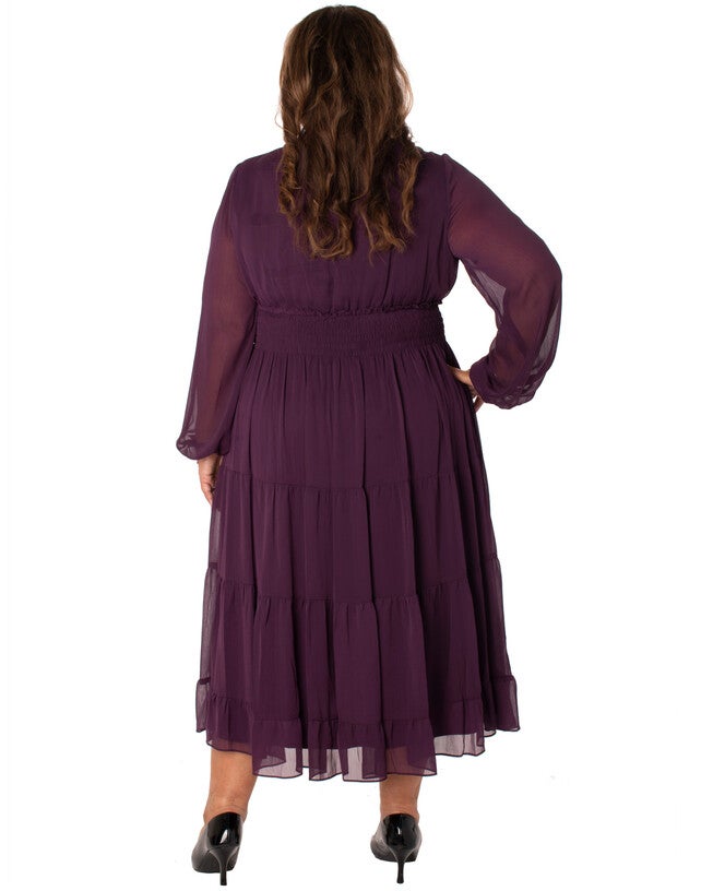 SOILD YORYU CHIFFON FULLY LINED DRESS WITH SMOCKING, , alternate image number 7