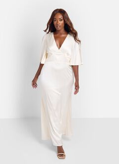 HYDRANGEA SATIN FLUTTER SLEEVE MAXI SLIP DRESS