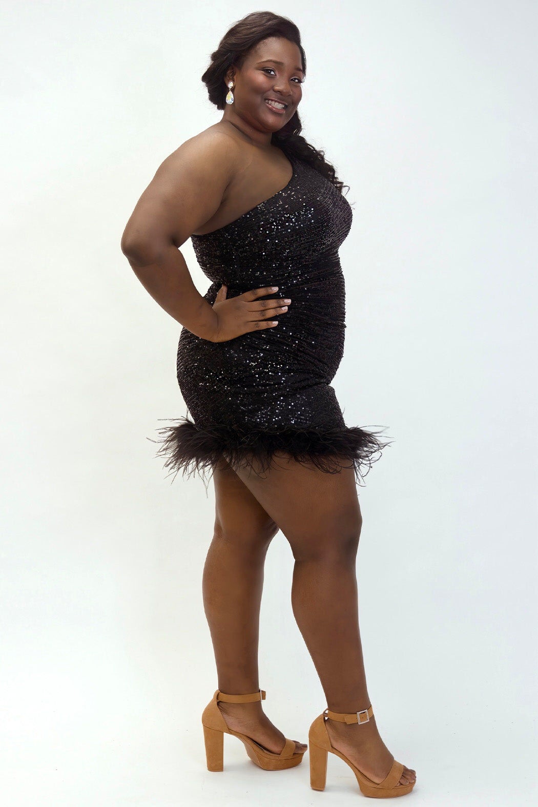 FEATHER FRENZY PARTY DRESS, Jet / Black, alternate image number 1