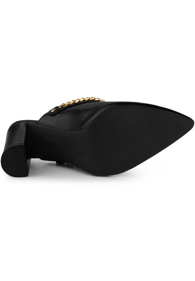 Chain Mules Pointed Toe Chunky Heel Sildes Mules, Black / Black, alternate image number 3