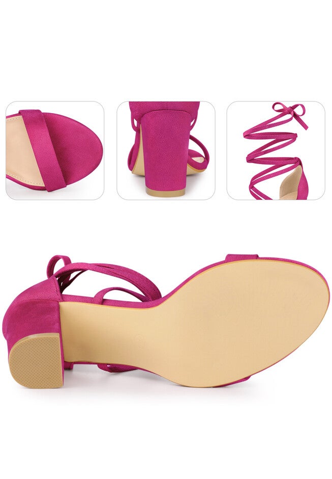 Open Toe Lace Up Chunky Heeled Sandals, Hot Pink / Deep Fuchsia, alternate image number 2