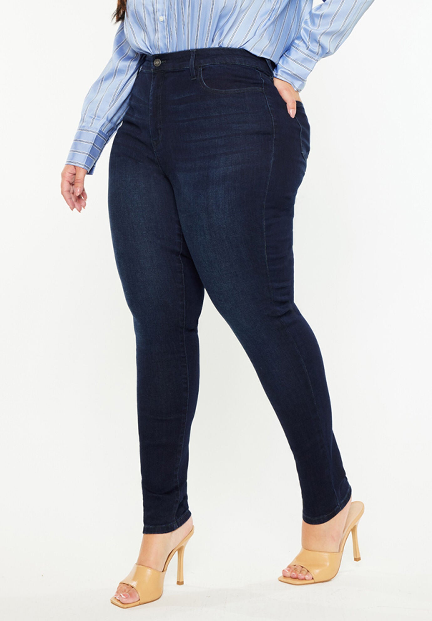Bluebird Essentials High Rise Super Skinny Jeans (Plus Size), Dark Blue / Dark Wash, alternate image number 4