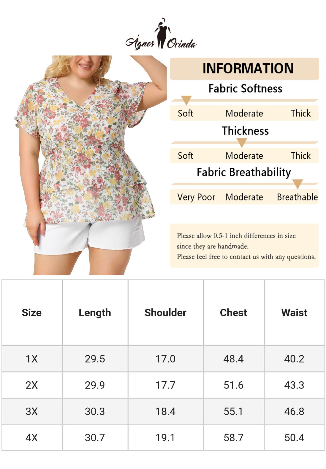 Short Sleeve Layered Casual Floral Blouse Summer Top, White / White, alternate image number 4
