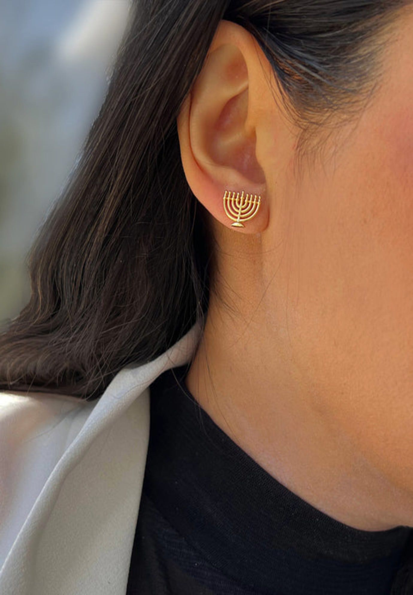 HANUKKAH MENORAH Stud Earrings, Gold / Gold, alternate image number 1