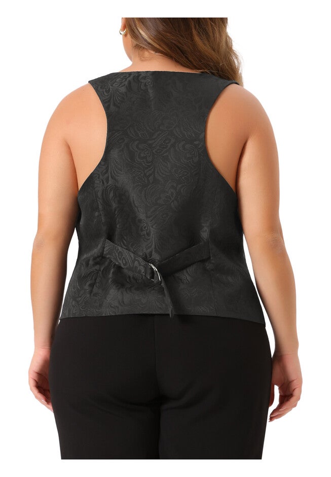 SLEEVELESS JACQUARD STEAMPUNK WAISTCOAT VEST, Black / Black, alternate image number 3