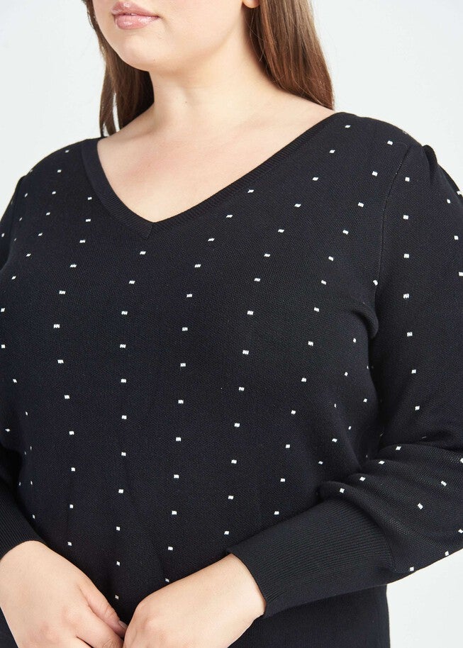 Keily Polka-Dot Pullover Sweater, L916 BLACK / Black, alternate image number null