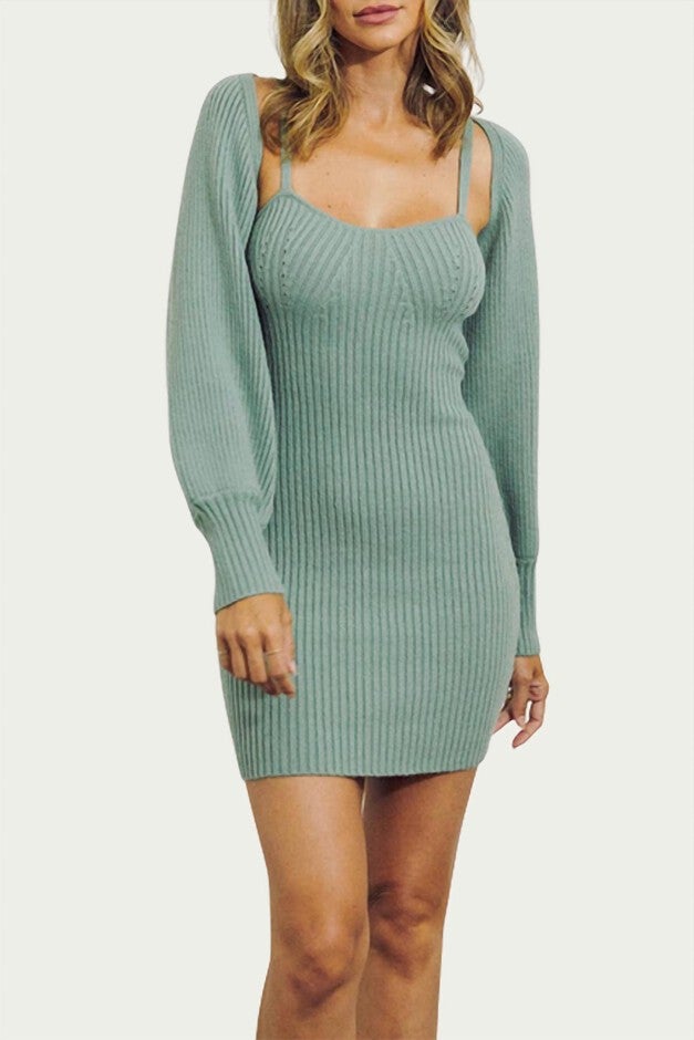 RIBBED-KNIT BOLERO IN LIGHT OLIVE, , alternate image number 5