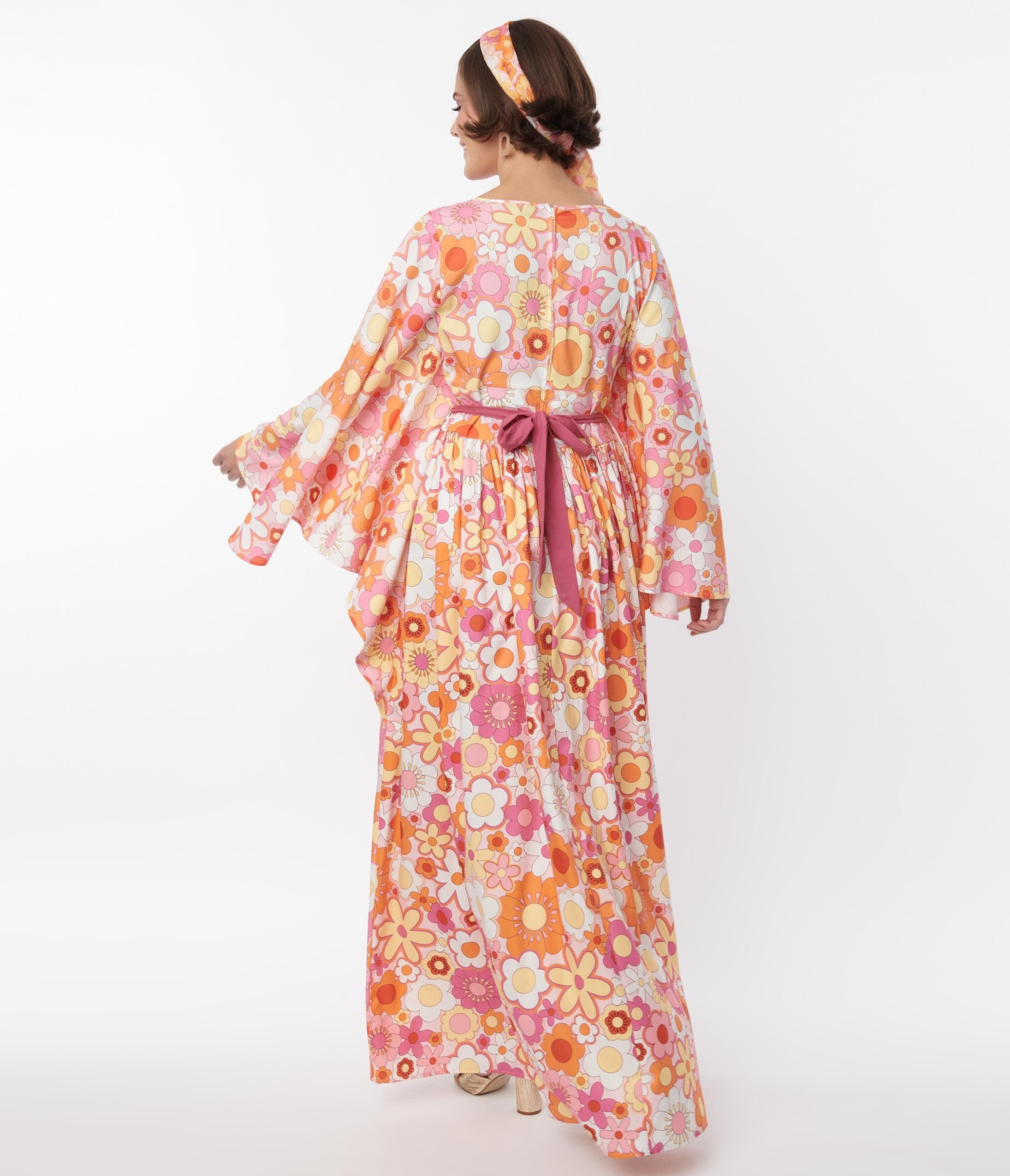 Smak Parlour Orange & Pink Mod Bloom Belted Caftan, Pink  OrangeFloral / Pink, alternate image number 1