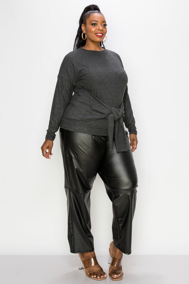 AMY WAIST TIE SWEATER, Heather Charcoal / Charcoal Grey, alternate image number 1