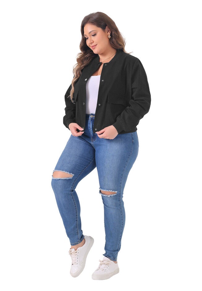 STAND COLLAR BUTTON DOWN JACKET SHACKET, Black / Black, hi-res image number 0