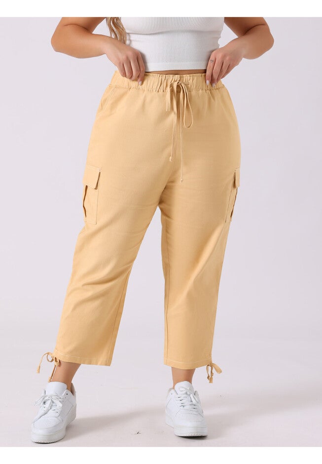 DRAWSTRING ELASTIC WAIST CARGO PANTS, Beige / Beige, alternate image number 1