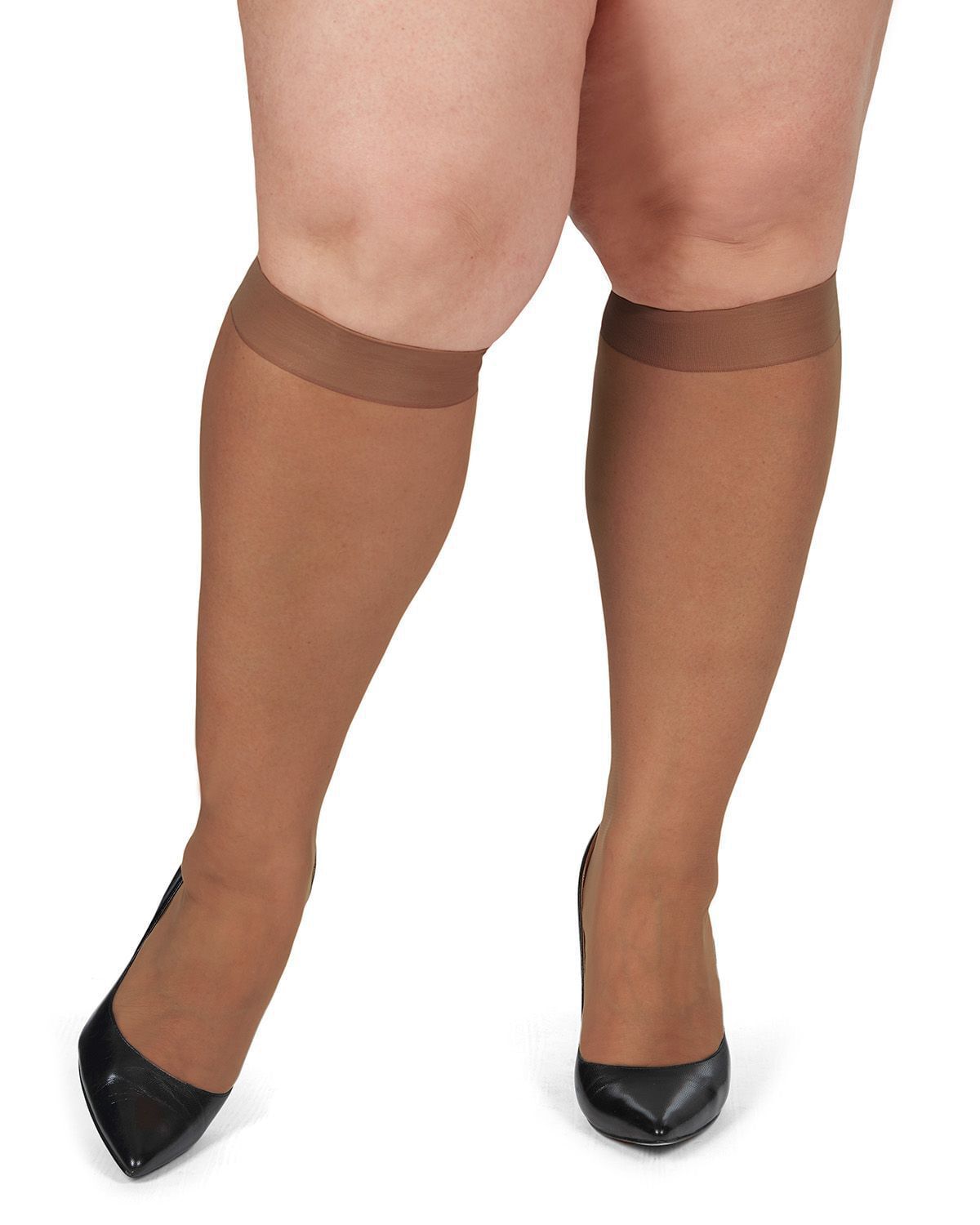 Silky Sheer Plus Size Curvy Knee High Stockings 2 Pack, Utopia / Bronze, alternate image number 1