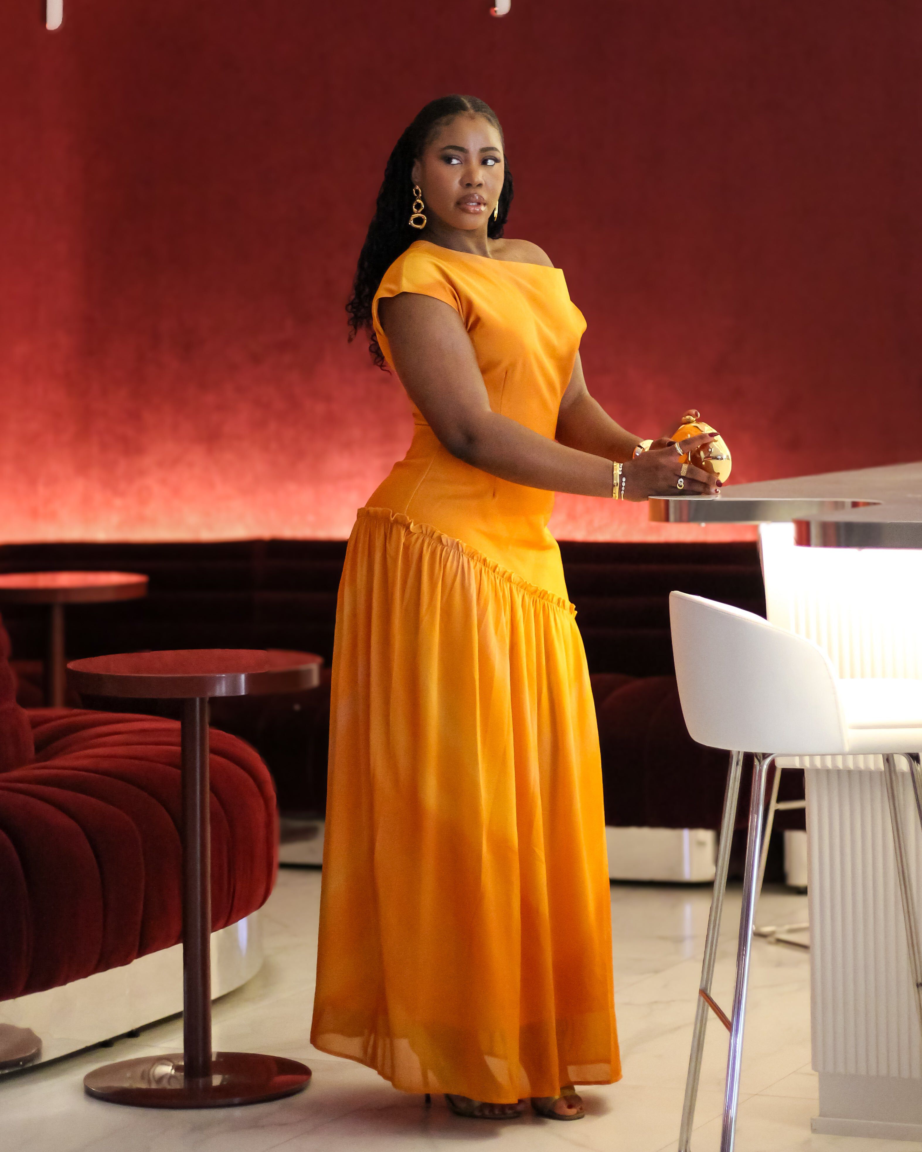 Asymmetric Maxi Dress, Orange / Orange, alternate image number 4